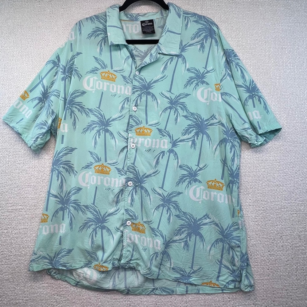 Corona Extra Beer Palm Tree Print‎ Button Down Shirt Men's XL Tropical